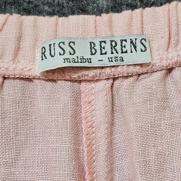 Russ Berens Pants Womens Size Large 100% Linen Pink Elastic Waist Loose Fit - Picture 12 of 15